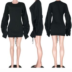 Ruffle Puff Sleeve Drawstring Sweatshirt Dress